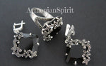 Black earrings sterling silver Marcasite jewelry Black stones