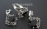 Black earrings sterling silver Marcasite jewelry Black stones