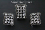 Silver 925 set ring earrings black and white zircon stones