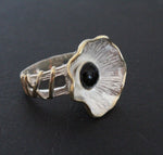 Flower Onyx ring black Sterling SILVER 925 gold plated