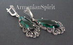 Earrings long Marcasite Sterling Silver 925 green  topaz
