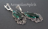 Earrings long Marcasite Sterling Silver 925 green  topaz