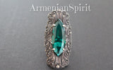Earrings long Marcasite Sterling Silver 925 green  topaz