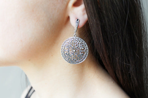 Extra big earrings round Floral SILVER 925