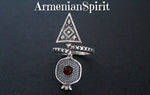 Sterling Silver 925 ring Adjustable with pomegranate and red quartz