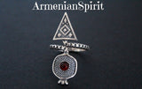 Sterling Silver 925 ring Adjustable with pomegranate and red quartz