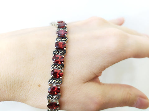 Bracelet Red zircon stones STERLING SILVER 925