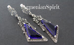 Blue topaz Sterling set 925 silver Bow with marcasite Earrings ring pendant