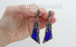 Blue topaz Sterling set 925 silver Bow with marcasite Earrings ring pendant
