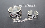 Double ring SILVER 925 Adjustable pomegranates Red stone