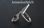 Sterling Silver 925 ring Adjustable with pomegranate and red quartz