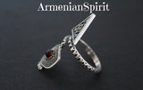 Sterling Silver 925 ring Adjustable with pomegranate and red quartz