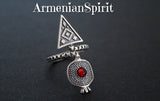 Sterling Silver 925 ring Adjustable with pomegranate and red quartz
