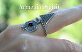 Sterling Silver 925 ring Adjustable with pomegranate and red quartz