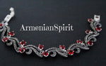 Bracelet marcasite silver 925 lab red topaz STERLING SILVER 925