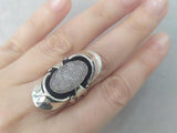 Vintage ring sterling silver 925 chalcedony druse gemstone white
