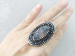 Vintage ring sterling silver 925 moss agate green gemstone semi transparent