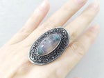 Vintage ring sterling silver 925 moss agate green gemstone semi transparent
