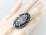 Vintage ring sterling silver 925 moss agate green gemstone semi transparent