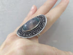 Vintage ring sterling silver 925 moss agate green gemstone semi transparent