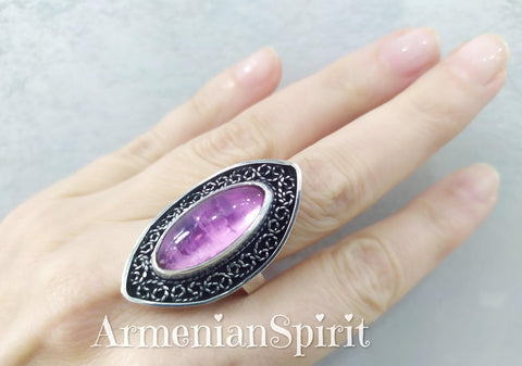 Vintage ring sterling silver 925 purple amethyst gemstone
