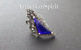 Blue topaz Sterling set 925 silver Bow with marcasite Earrings ring pendant
