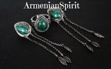 Earrings moonstone SILVER 925 long earrings chains and leaves
