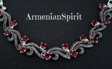 Necklace marcasite Sterling silver 925 red stones delicate CHOOSE LENGTH