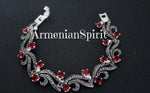 Bracelet marcasite silver 925 lab red topaz STERLING SILVER 925