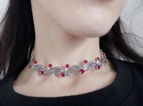 Necklace marcasite Sterling silver 925 red stones delicate CHOOSE LENGTH