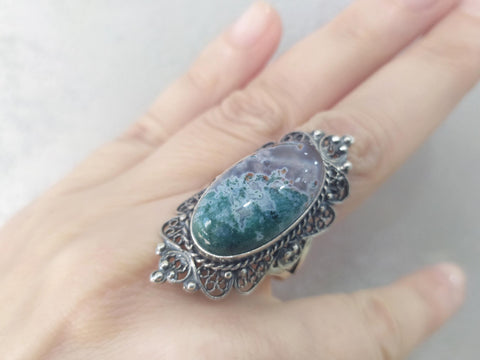Silver ring with green red agate gemstone Women gifts Armenian handmade jewelry