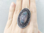 Vintage ring sterling silver 925 moss agate green gemstone semi transparent