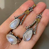 Moon stone earrings jewelry High quality SILVER 925 gold plated