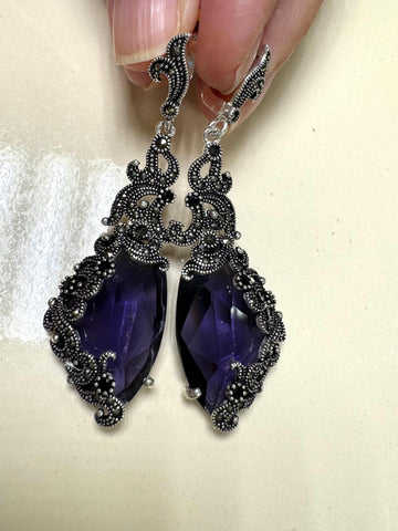 EARRINGS Very long  jewelry Marcasite  Purple SILVER 925
