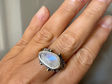 Moon stone beautiful ring women High quality SILVER 925 gold plated