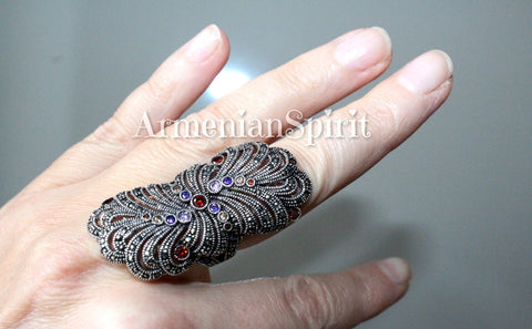 Ring SILVER 925 multistone Feather Luxury jewelry