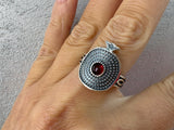 Pomegranate ring adjustable Sterling silver 925 red stone