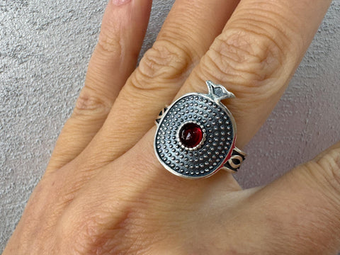 Pomegranate ring adjustable Sterling silver 925 red stone