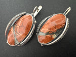 Earrings jasper oval natural gemstone Sterling silver 925