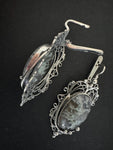 Earrings Sterling silver 925 moss agate gemstone in green and gray