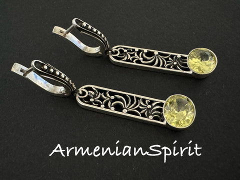 Earrings Silver 925 topaz yellow stone Diamond shaped