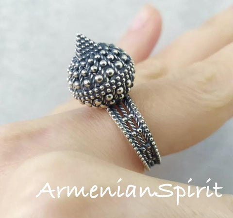 Prickly ring adjustable, Sterling silver 925