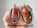 Earrings jasper oval natural gemstone Sterling silver 925