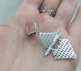 Jewelry set earrings and adjustable ring Sterling silver 925 shield style Armenian