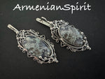 Earrings Sterling silver 925 moss agate gemstone in green and gray