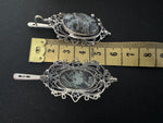 Earrings Sterling silver 925 moss agate gemstone in green and gray