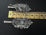 Earrings Sterling silver 925 moss agate gemstone in green and gray