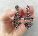 Jewelry set earrings and adjustable ring Sterling silver 925 shield style Armenian