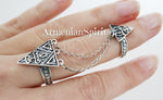 Double ring silver 925 full finger with two chains