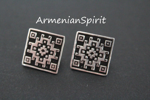 Small earrings carpet pattern Sterling silver 925 Armenian jewelry